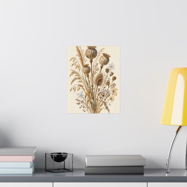 Dried Seedpod, shown framed in a room