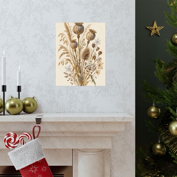 Dried Seedpod, shown framed in a room