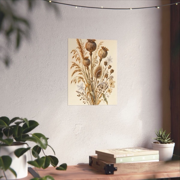 Dried Seedpod, shown framed in a room