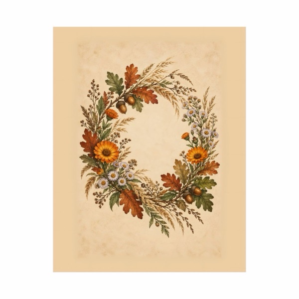Minimal Autumn Botanical Harvest Wreath, the print