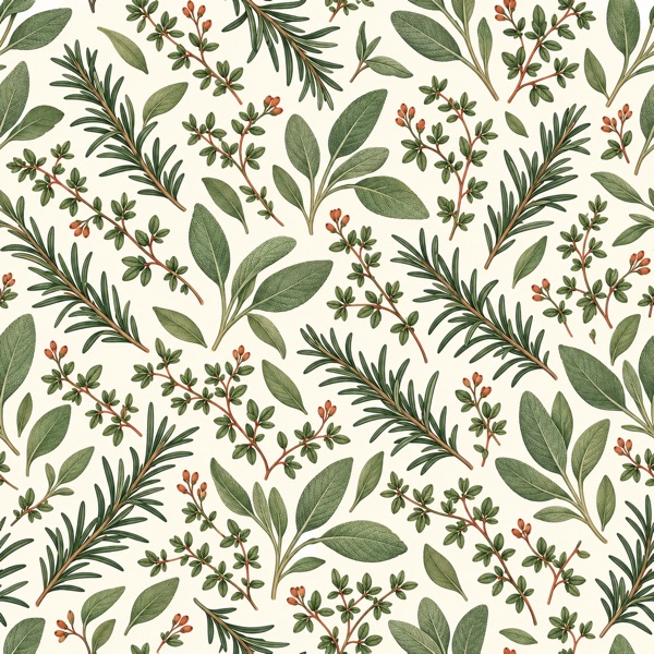 Sage Thyme and Rosemary Seamless Botanical Mug Pattern, the full artwork
