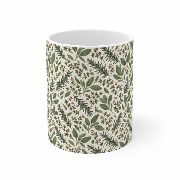Sage Thyme and Rosemary Seamless Botanical Mug Pattern, mug by PetalMorrow