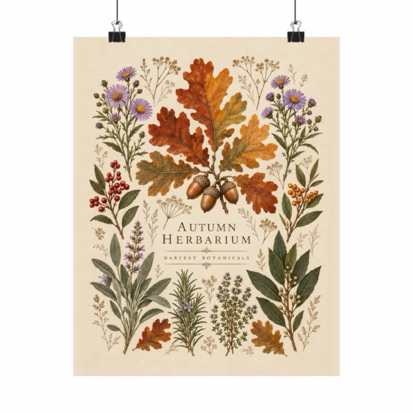 Thanksgiving Autumn Herbarium Table, poster by PetalMorrow