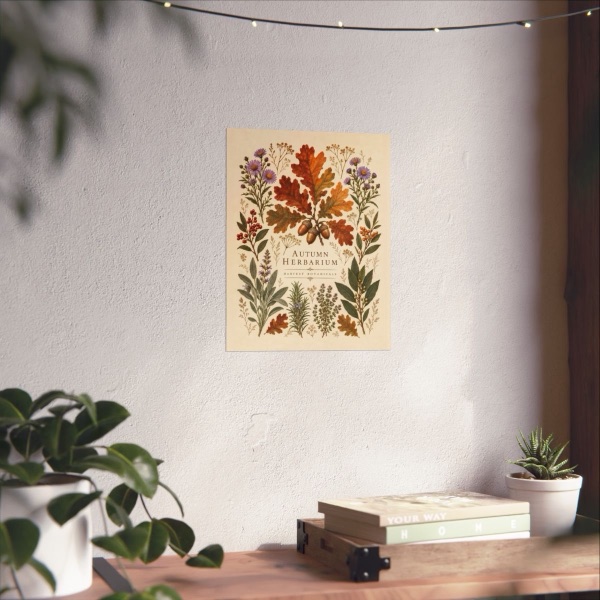 Thanksgiving Autumn Herbarium Table, shown framed in a room