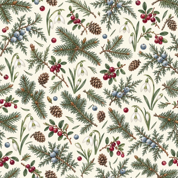 Winter Evergreen Botanical Repeat Mug Design, the full artwork