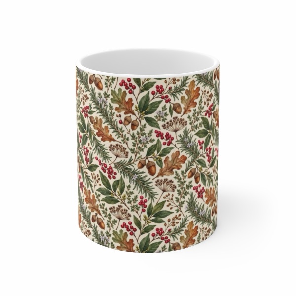 Winter Herbarium Botanical Mug Pattern, mug by PetalMorrow