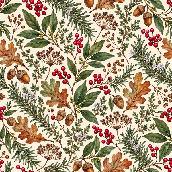 Winter Herbarium Botanical Mug Pattern, the full artwork