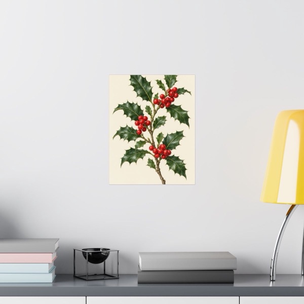 Winter Holly Botanical Herbarium, shown framed in a room