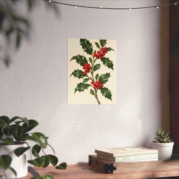 Winter Holly Botanical Herbarium, shown framed in a room