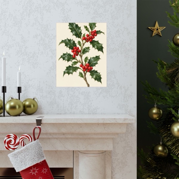 Winter Holly Botanical Herbarium, shown framed in a room