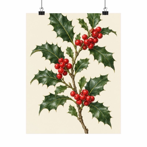 Winter Holly Botanical Herbarium, poster by PetalMorrow